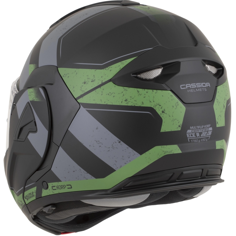 Překlápěcí helma na motorku Cassida MultiFlip Korp matná černo-zeleno-šedá