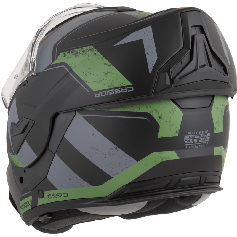 Překlápěcí helma na motorku Cassida MultiFlip Korp matná černo-zeleno-šedá