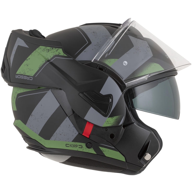 Překlápěcí helma na motorku Cassida MultiFlip Korp matná černo-zeleno-šedá
