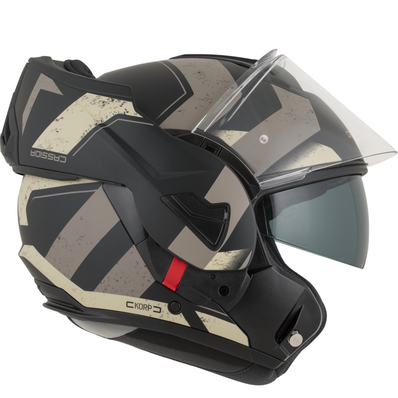 Překlápěcí helma na motorku Cassida MultiFlip Korp matná černo-pískovo-khaki