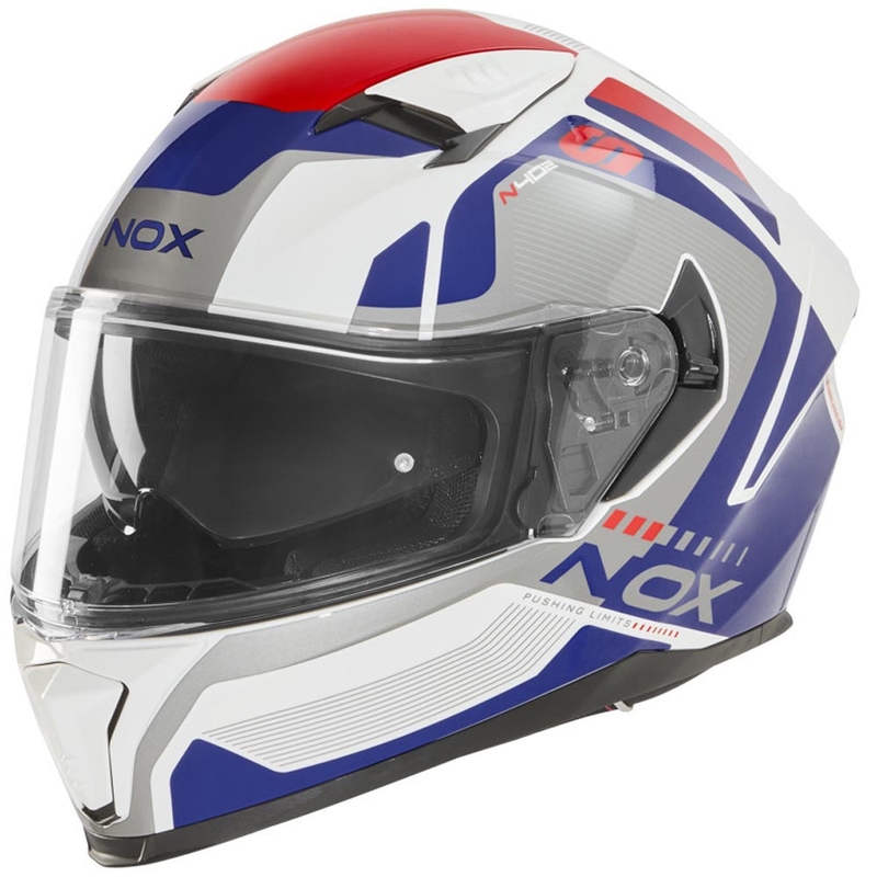 Integrální helma na motorku NOX N402 Mentor bílo-modro-červená