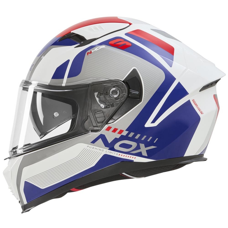 Integrální helma na motorku NOX N402 Mentor bílo-modro-červená