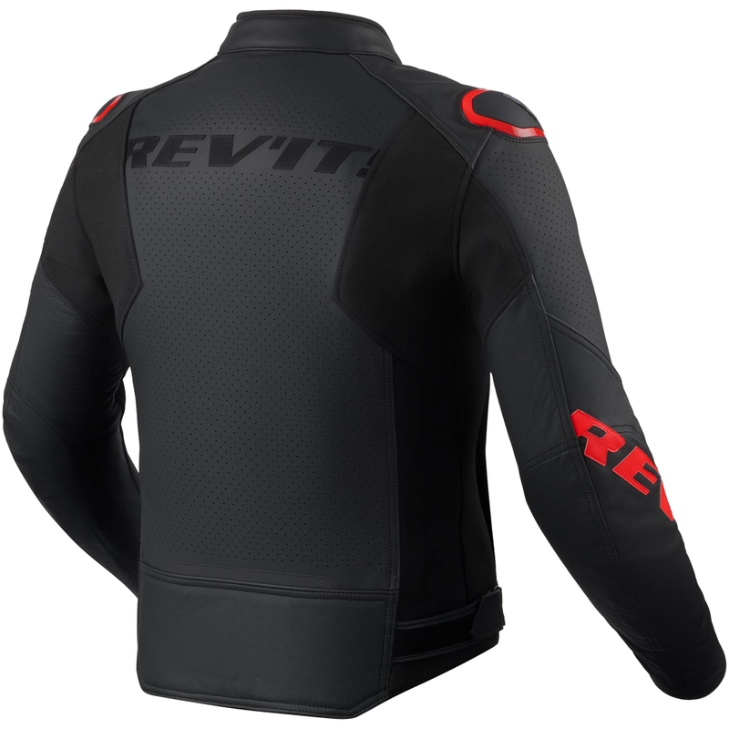 Kožená bunda na motorku Revit Quadratic černo-fluo červená