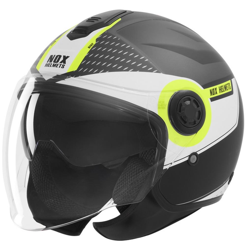 Otevřená helma na motorku NOX N182 Round matná černo-fluo žlutá