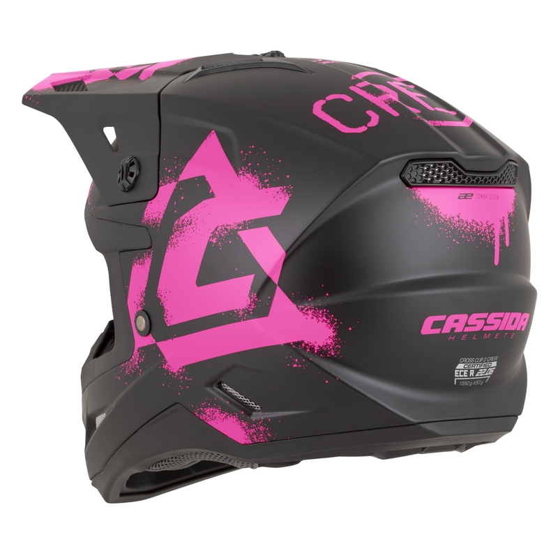 Motokrosová helma na motorku Cassida Cross Cup 2 Crew matná černo-fluo růžová
