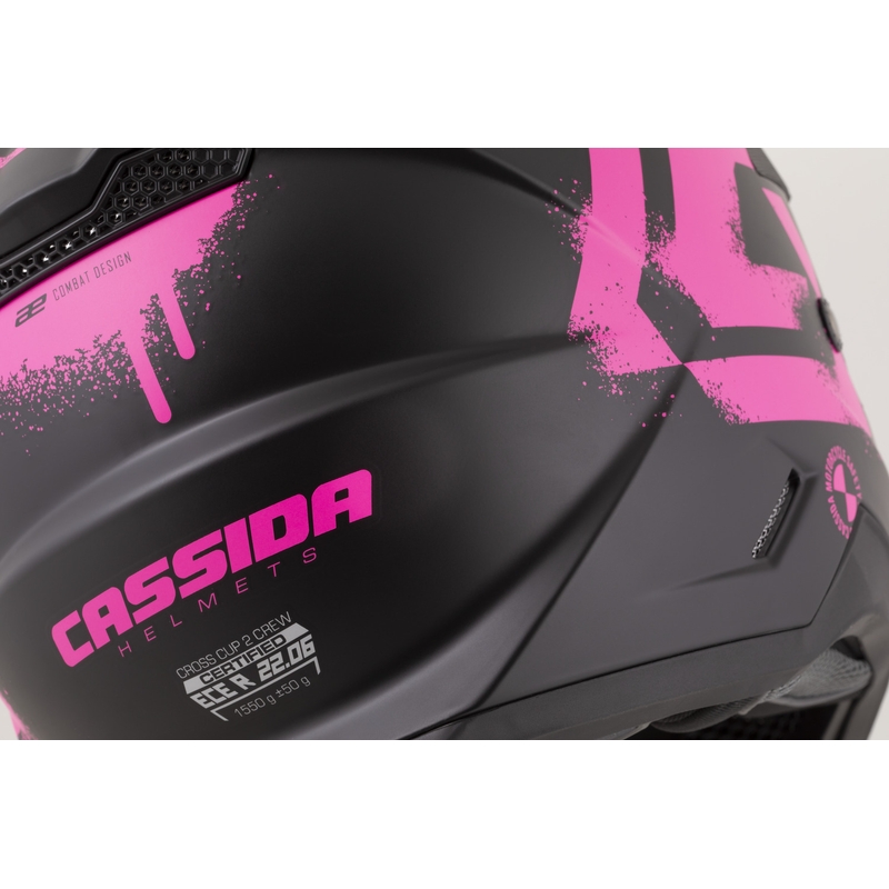 Motokrosová helma na motorku Cassida Cross Cup 2 Crew matná černo-fluo růžová
