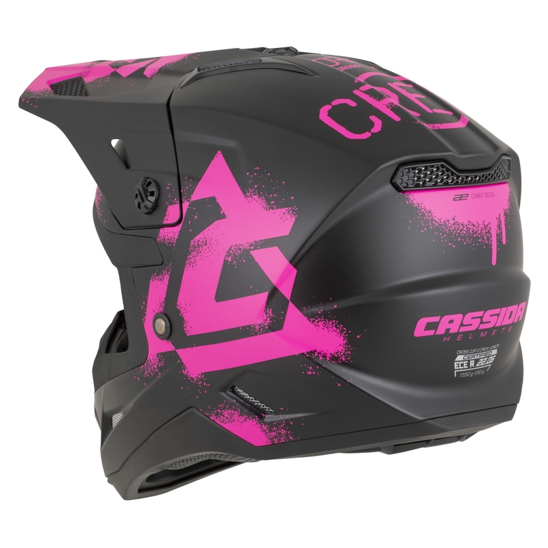 Dětská motokrosová helma na motorku Cassida Cross Cup 2 Crew Junior matná černo-fluo růžová