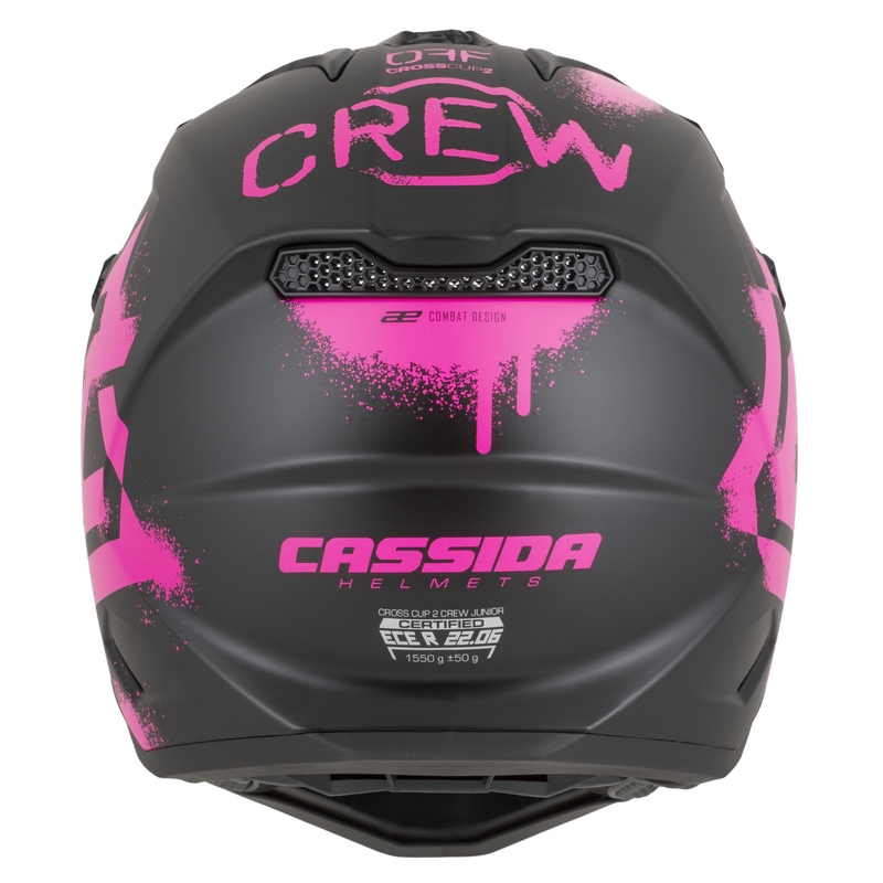 Dětská motokrosová helma na motorku Cassida Cross Cup 2 Crew Junior matná černo-fluo růžová