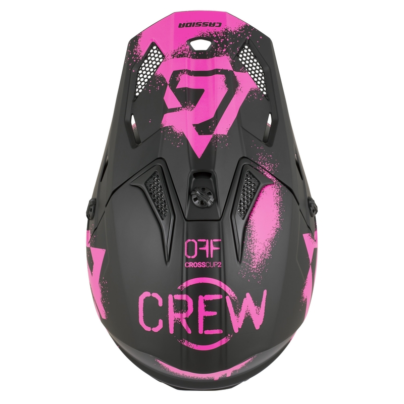 Dětská motokrosová helma na motorku Cassida Cross Cup 2 Crew Junior matná černo-fluo růžová