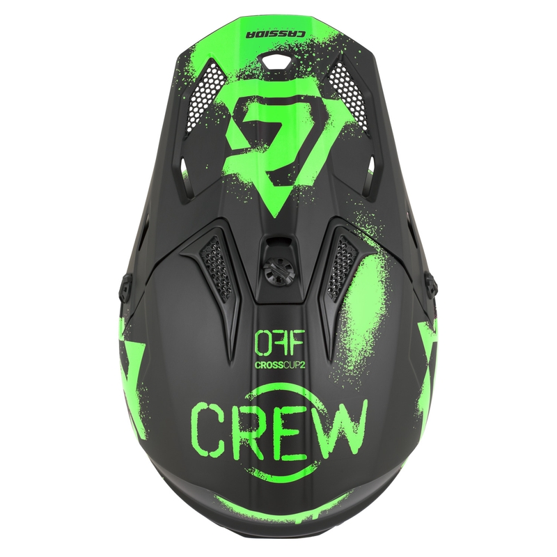 Dětská motokrosová helma na motorku Cassida Cross Cup 2 Crew Junior matná černo-fluo zelená