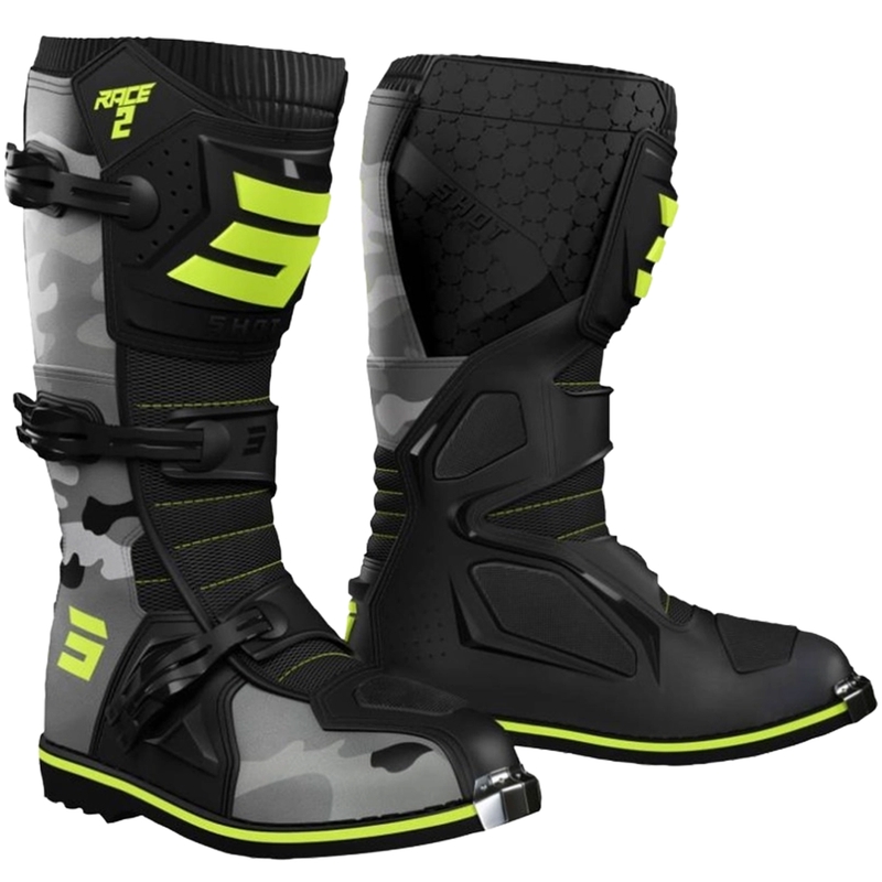 Dětské boty na motorku Shot Race 2 camo-fluo žluté