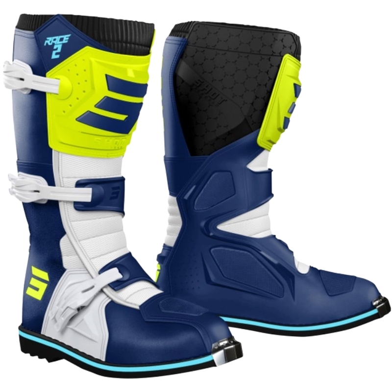 Dětské motokrosové boty Shot Race 2 modro-bílo-fluo žluté