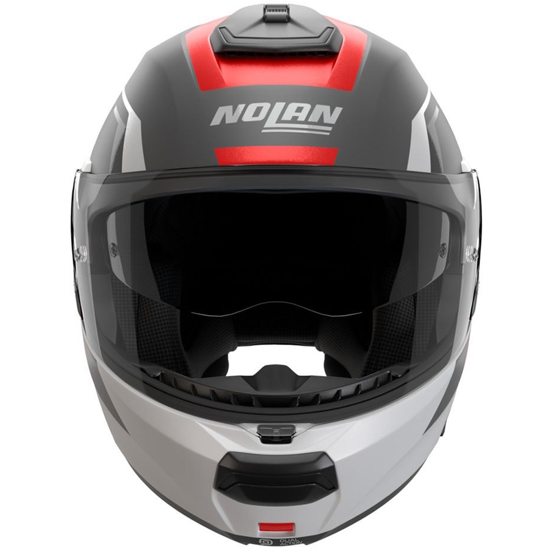 Výklopná helma na motorku Nolan N100-6 Cinetico N-COM 361 matná šedo-bílo-červená