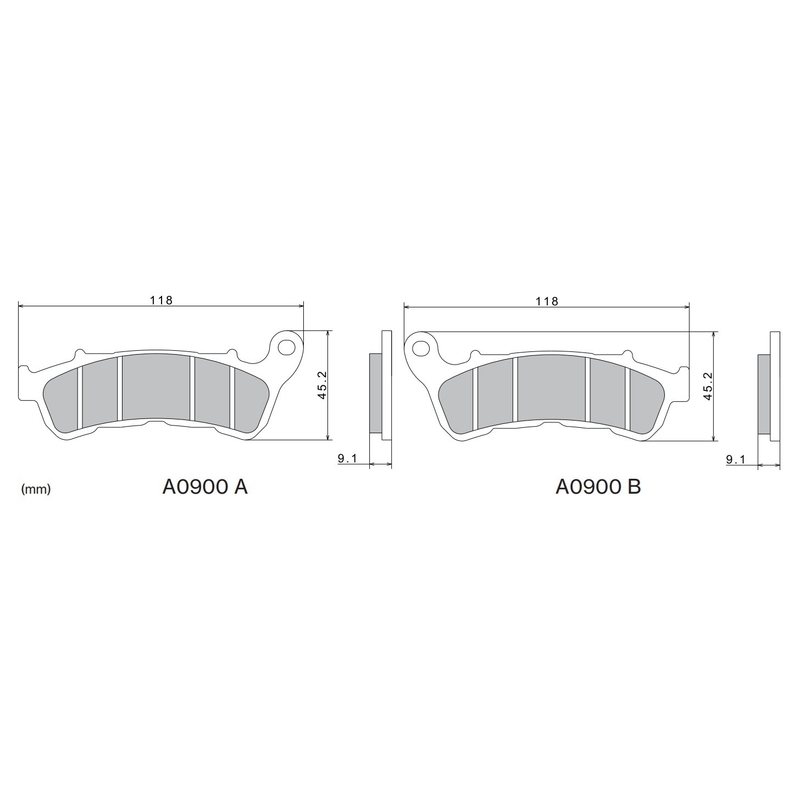 Brzdové destičky NISSIN semi-metalická směs 118x45.2x9.1 mm 2 ks
