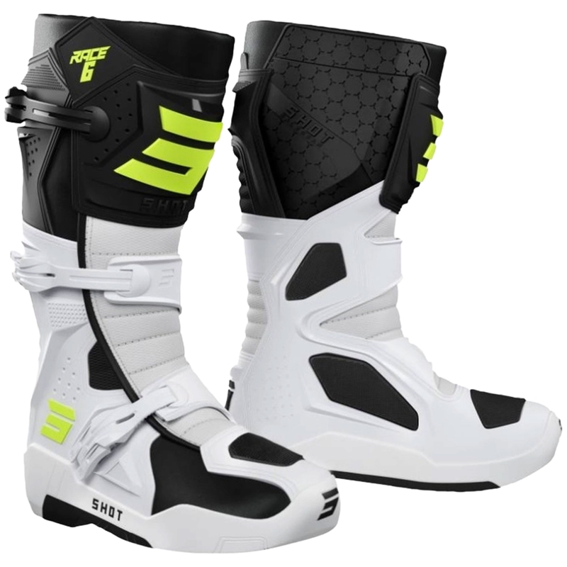 Motokrosové boty Shot Race 6 černo-bílo-fluo žluté