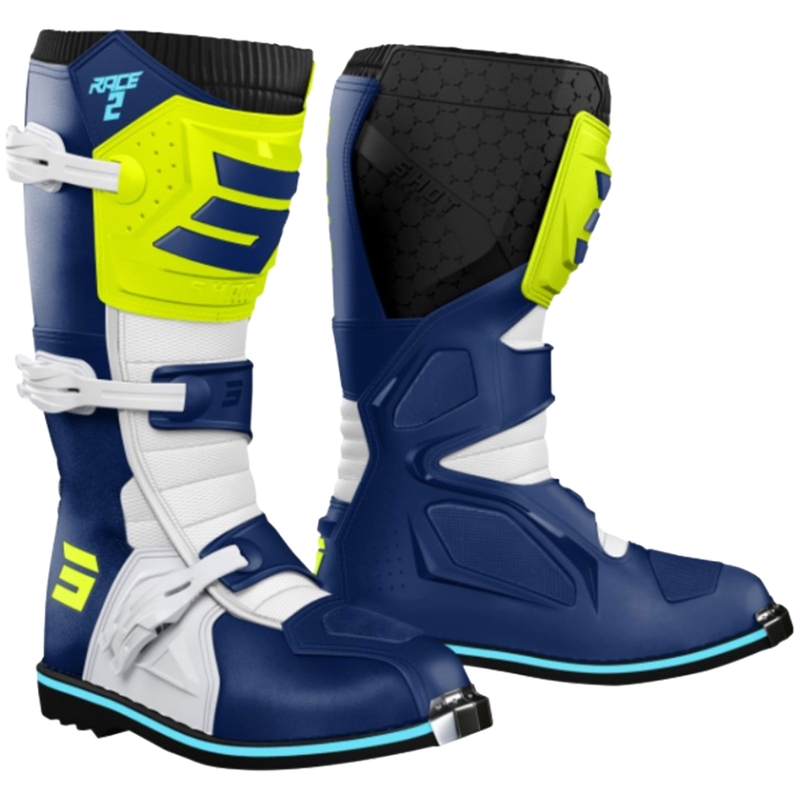 Motokrosové boty na motorku Shot Race 2 modro-bílo-fluo žluté