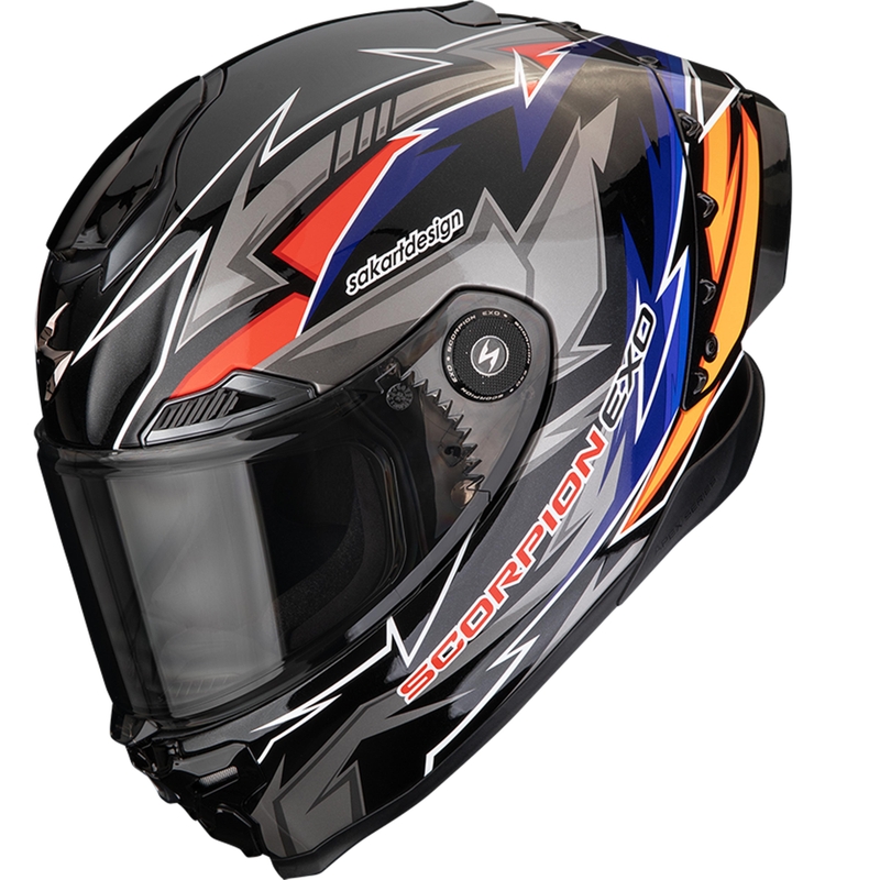 Integrální helma na motorku Scorpion EXO-RACE Air Move On FIM2 černo-modro-oranžová