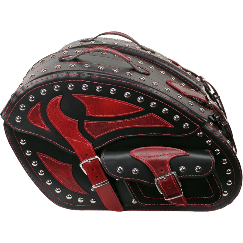 Kožené brašny na motorku s nýty RSA S261B černo-červené