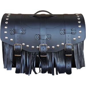 Kožený kufr na motorku se zámkem, nýty a třásněmi RSA K451 černý