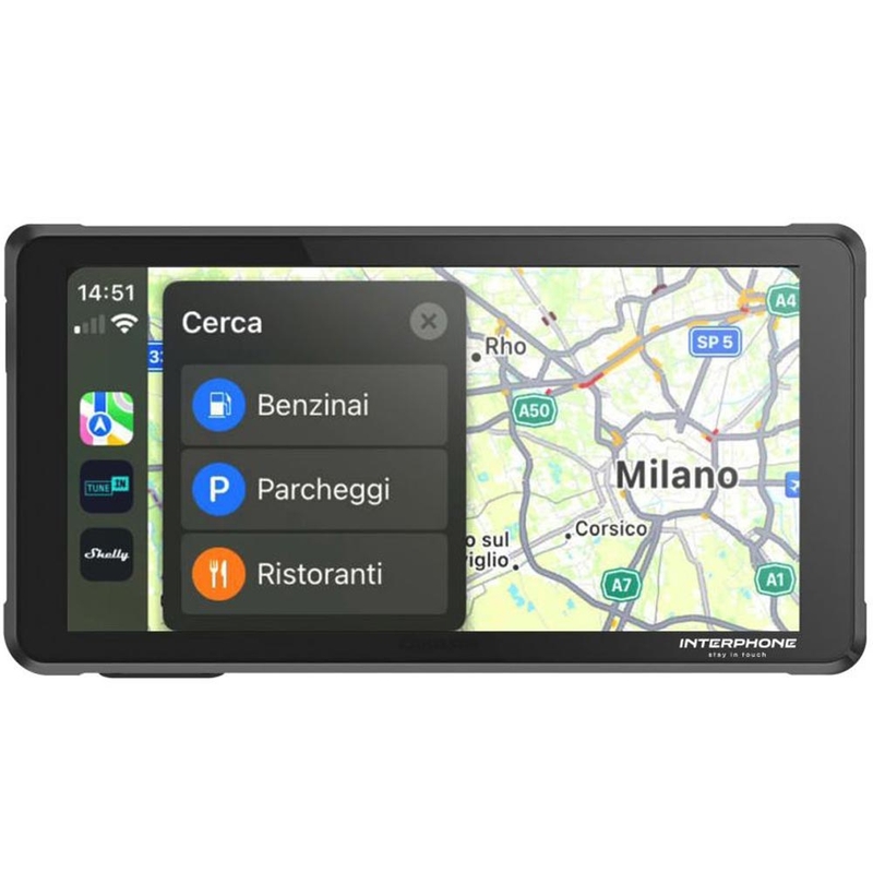 Displej pro zrcadlení telefonu na motorku s ochranným sklem Interphone RideSync černý