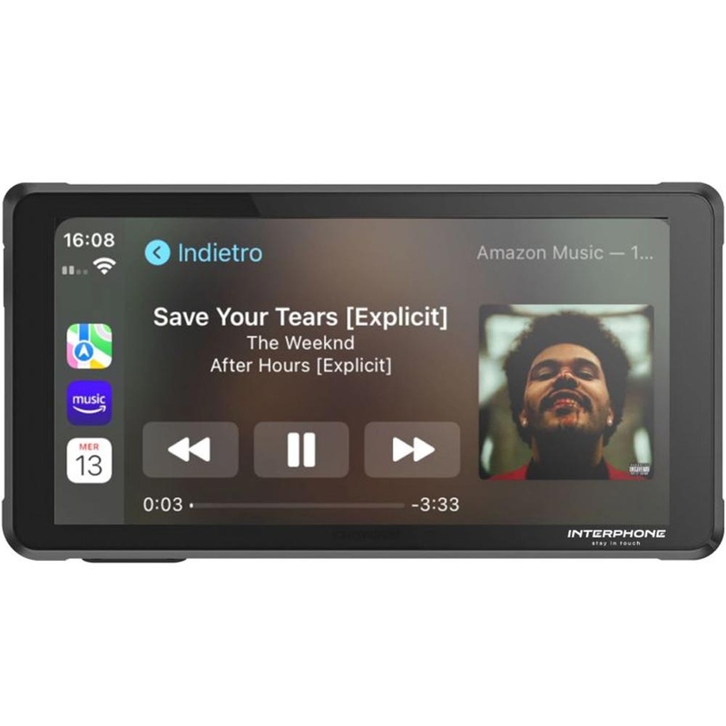 Displej pro zrcadlení telefonu na motorku s ochranným sklem Interphone RideSync černý