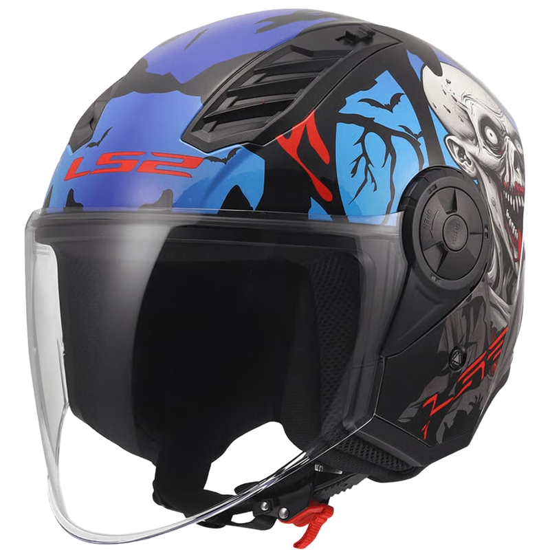 Otevřená helma na motorku LS2 OF616 Airflow II Zombie lesklá černo-červeno-modrá