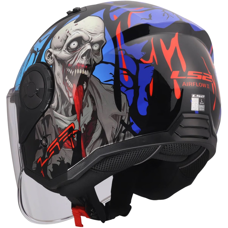 Otevřená helma na motorku LS2 OF616 Airflow II Zombie lesklá černo-červeno-modrá