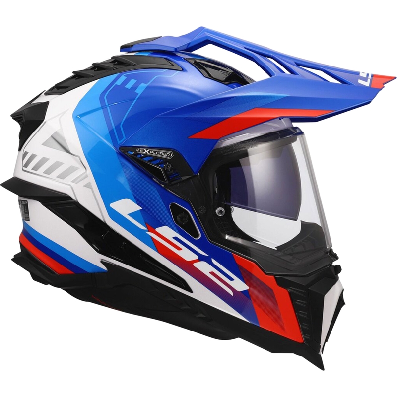 Enduro helma LS2 MX701 Explorer Hexa lesklá bílo-modro-červená