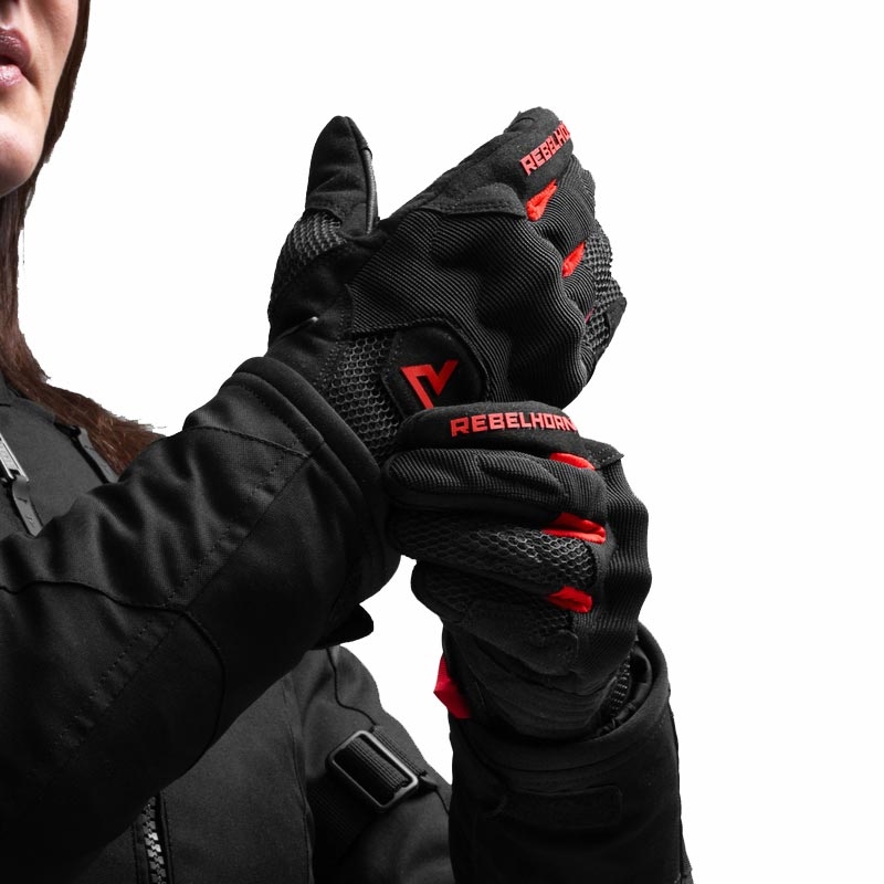 Dámské rukavice na motorku Rebelhorn Core černo-červené