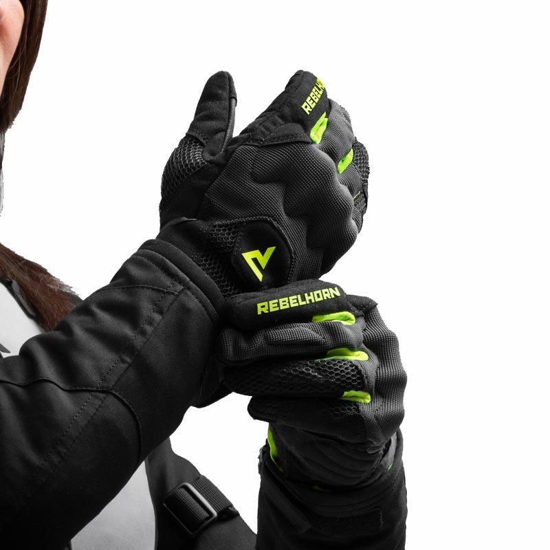 Dámské rukavice na motorku Rebelhorn Core černo-šedo-fluo žluté