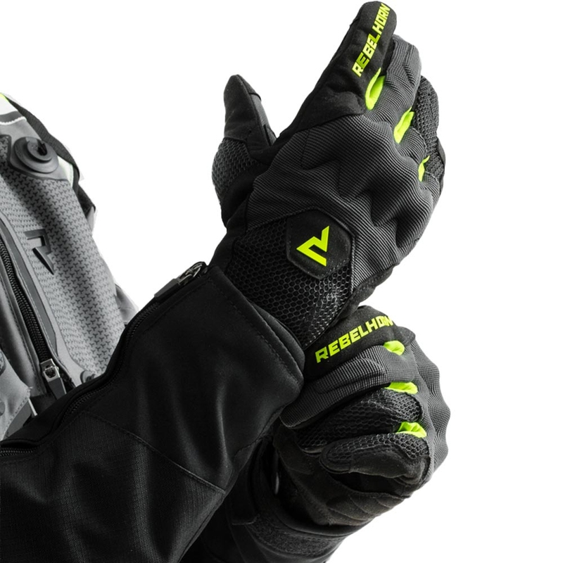 Rukavice na motorku Rebelhorn Core černo-šedo-fluo žluté