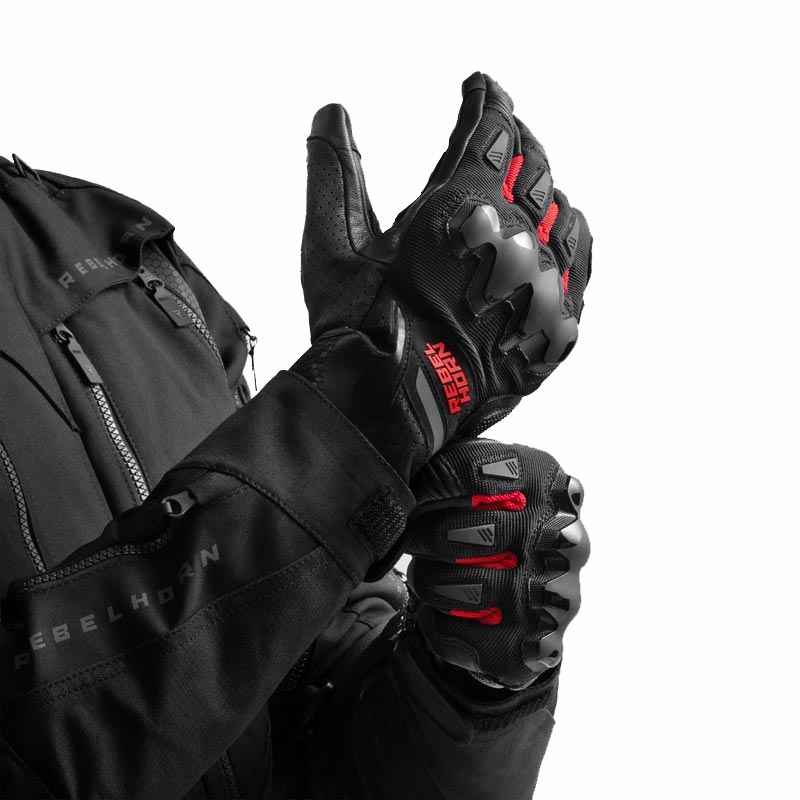 Rukavice na motorku Rebelhorn Defender černo-červené