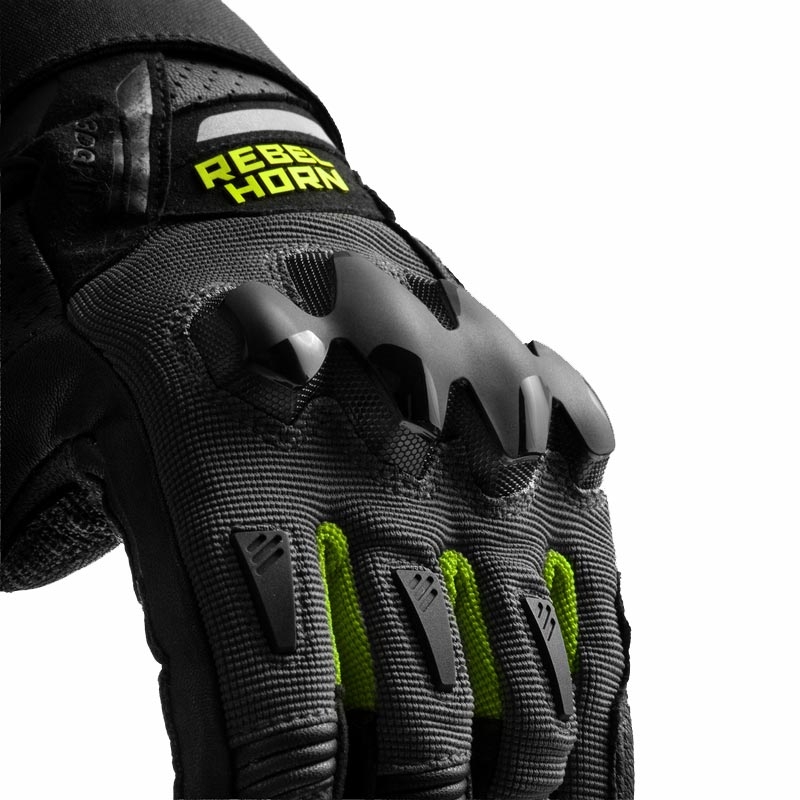 Rukavice na motorku Rebelhorn Defender černo-šedo-fluo žluté
