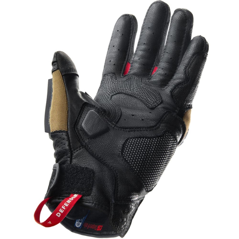 Rukavice na motorku Rebelhorn Defender pískovo-černo-červené