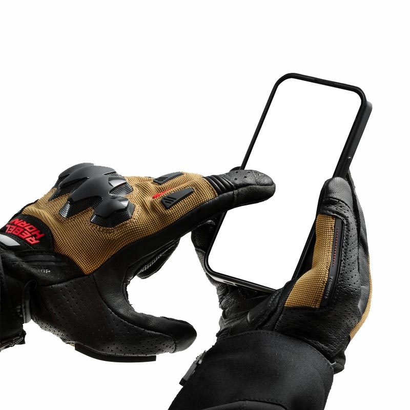 Rukavice na motorku Rebelhorn Defender pískovo-černo-červené