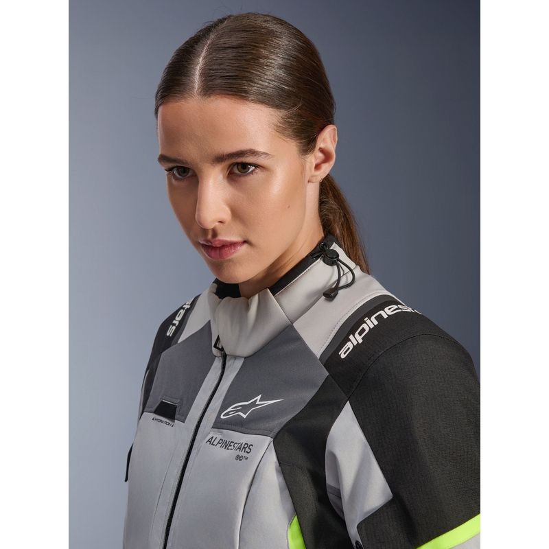 Dámská bunda na motorku Alpinestars Stella Andes V4 Drystar tmavě šedo-světle šedo-černo-fluo žlutá