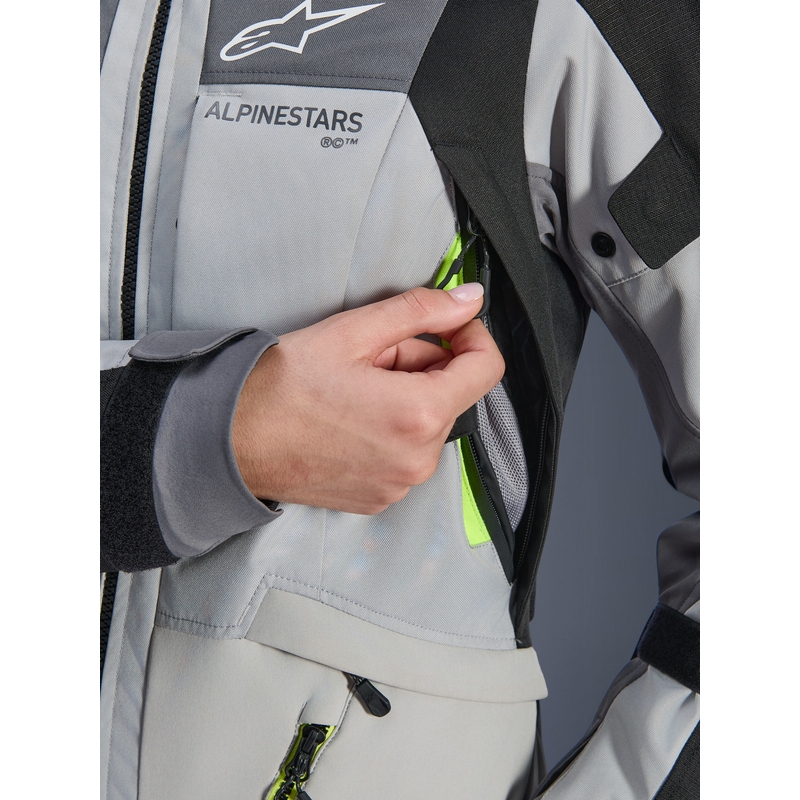 Dámská bunda na motorku Alpinestars Stella Andes V4 Drystar tmavě šedo-světle šedo-černo-fluo žlutá