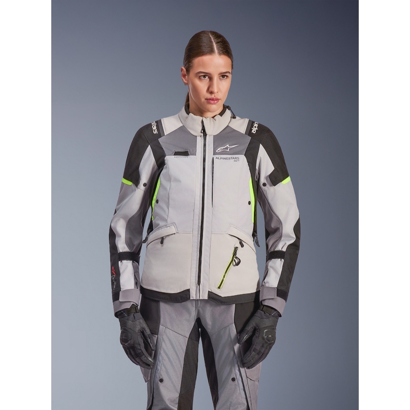 Dámská bunda na motorku Alpinestars Stella Andes V4 Drystar tmavě šedo-světle šedo-černo-fluo žlutá