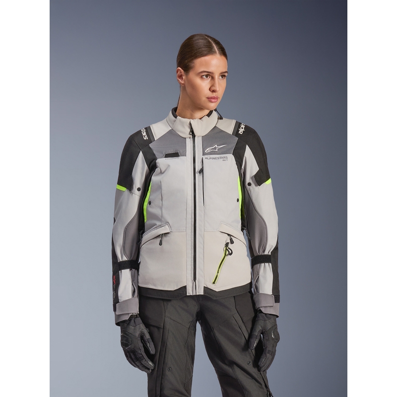 Dámská bunda na motorku Alpinestars Stella Andes V4 Drystar tmavě šedo-světle šedo-černo-fluo žlutá