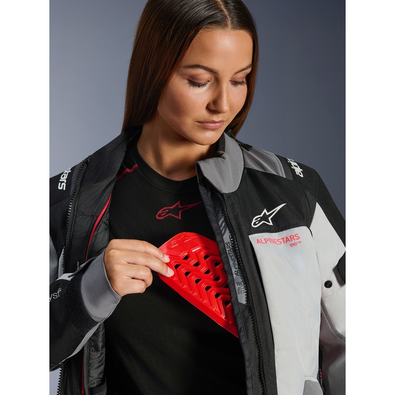 Dámská bunda na motorku Alpinestars Stella Andes V4 Drystar tmavě šedo-světle šedo-černo-červená