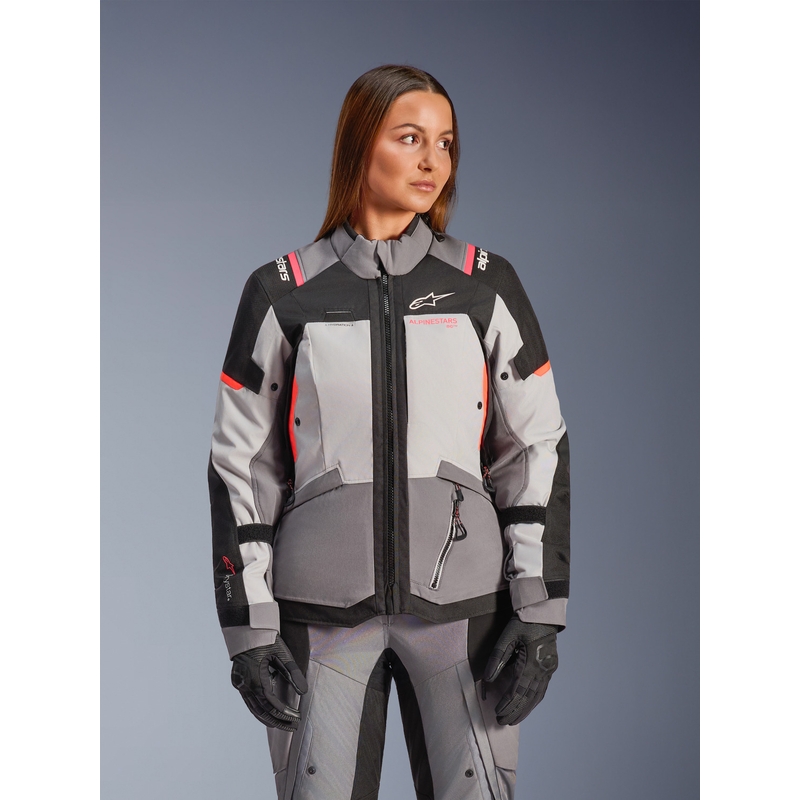 Dámská bunda na motorku Alpinestars Stella Andes V4 Drystar tmavě šedo-světle šedo-černo-červená