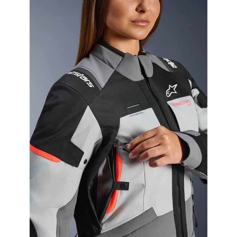 Dámská bunda na motorku Alpinestars Stella Andes V4 Drystar tmavě šedo-světle šedo-černo-červená