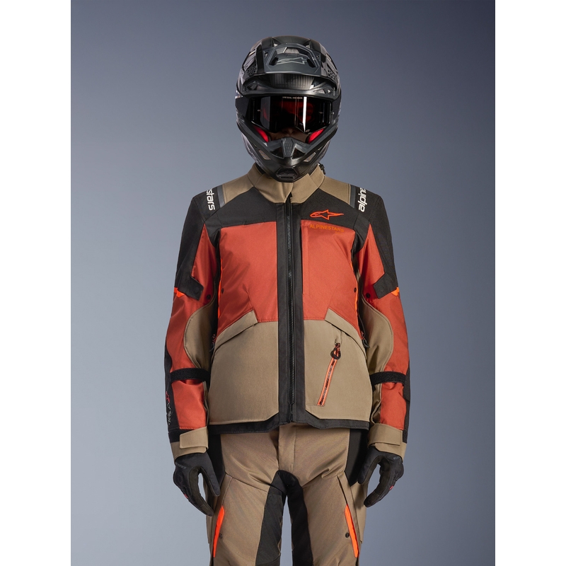 Bunda na motorku Alpinestars Andes V4 Drystar světle hnědo-tmavě oranžovo-černá