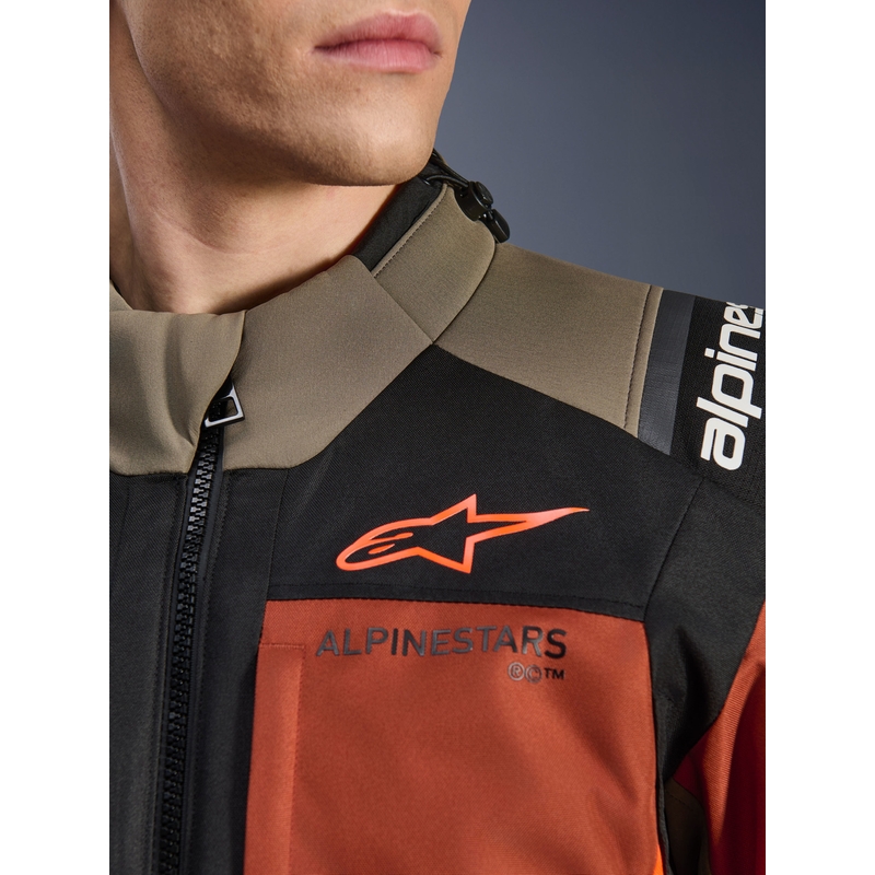 Bunda na motorku Alpinestars Andes V4 Drystar světle hnědo-tmavě oranžovo-černá