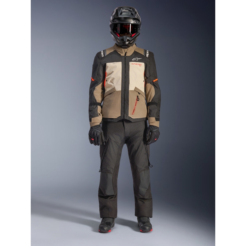 Bunda na motorku Alpinestars Andes V4 Drystar krémovo-světle hnědo-černo-fluo oranžová