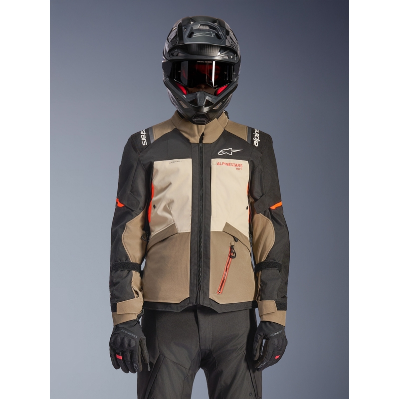 Bunda na motorku Alpinestars Andes V4 Drystar krémovo-světle hnědo-černo-fluo oranžová