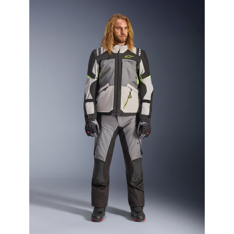 Bunda na motorku Alpinestars Andes V4 Drystar tmavě šedo-světle šedo-černo-fluo žlutá