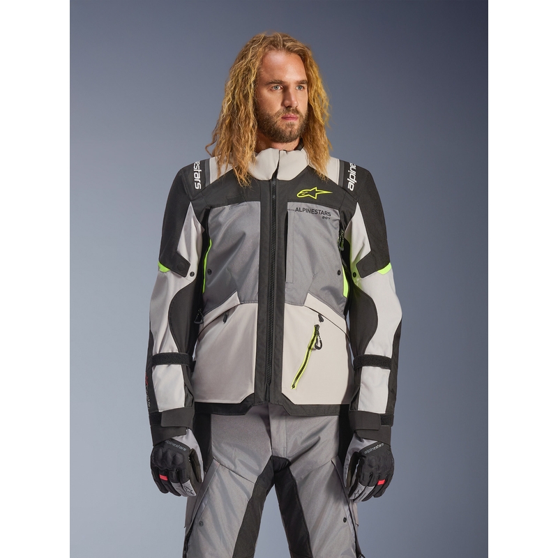 Bunda na motorku Alpinestars Andes V4 Drystar tmavě šedo-světle šedo-černo-fluo žlutá