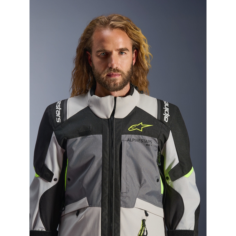 Bunda na motorku Alpinestars Andes V4 Drystar tmavě šedo-světle šedo-černo-fluo žlutá