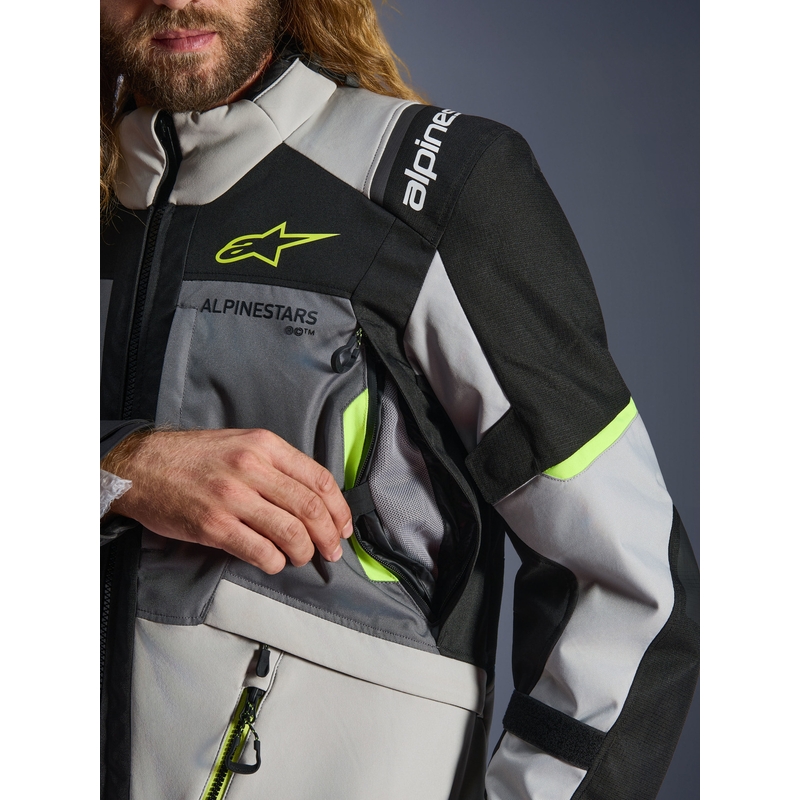 Bunda na motorku Alpinestars Andes V4 Drystar tmavě šedo-světle šedo-černo-fluo žlutá